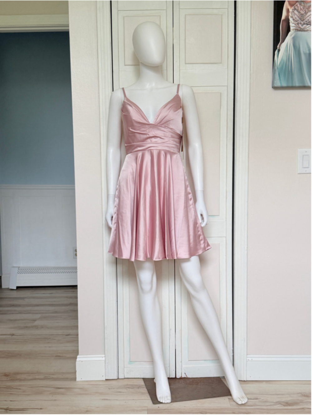 Size 4 Amelia Blush Rose Pink Satin Aline Pockets Homecoming Bridesmaid Hoco